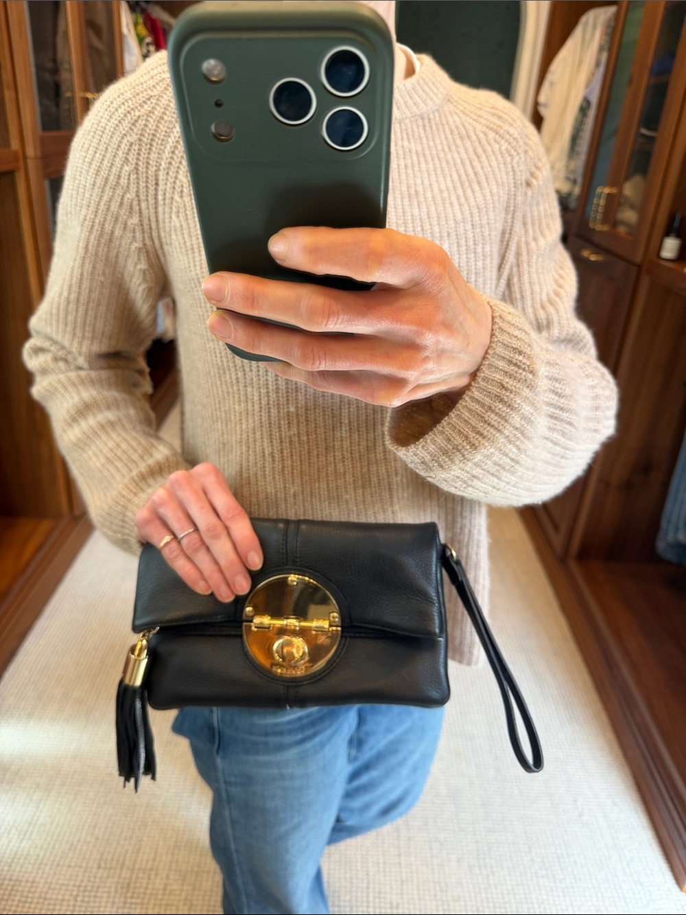 Calvin Klein Black Leather Wristlet Clutch with Gold Accent - Picture 7 of 7